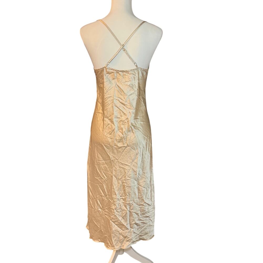Cream Lace Champagne Satin High Slit Midi Slip dress Size Medium - Picture 2 of 6